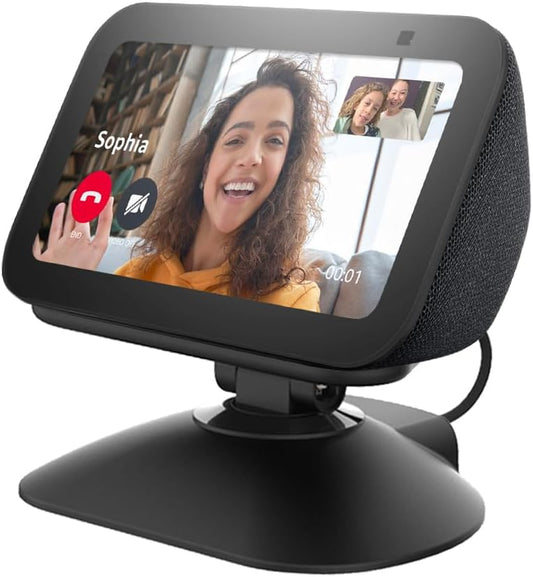 All-New Adjustable Charging Stand for Echo Show 5 (3rd Gen)， Tilt + Swivel Stand Multi Angle Rotation Magnetic Anti-Slip Base for Show 5 Compatible with Mobile Phones ,Can charge Headphones (Black) - PuriLite