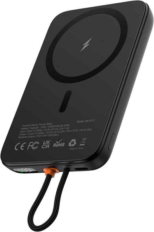 AsperX for Magsafe Power Bank, 10000mAh Wireless Magnetic Power Bank, 22.5W Wire Fast Charging Portable Charger with USB C Cable, LCD Display for Magsafe Battery Pack for iPhone 16/15/14/13/12