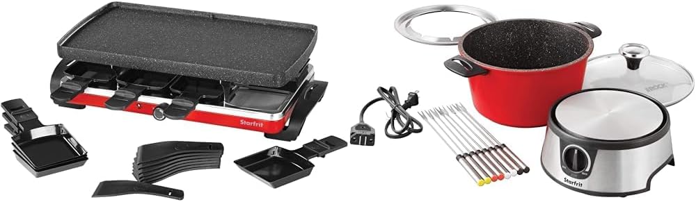 Starfrit The Rock Electric Raclette - 8 Person Party Grill - 8 Spatulas - Reversible Plate - 1500W