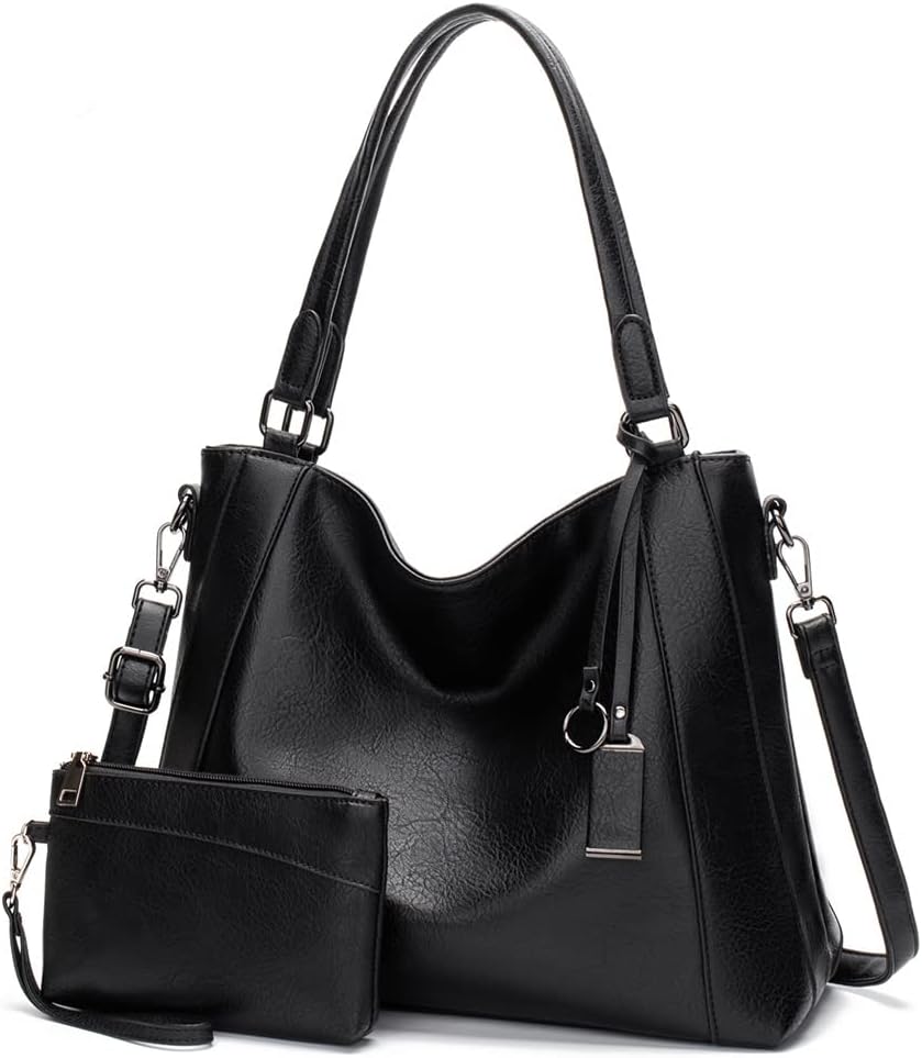 Hobo Bags for Women Handbags Purse Ladies Boho Shoulder Bag Crossbody Purses PU Leather Brown 2PCS