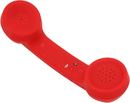 Qiilu Retro Telephone Handset for Mobile Phones - Rechargeable Radiation Proof Handset Receiver with USB Charging (Red)