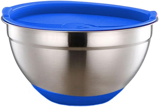 Stainless Steel Mixing Bowls With Airtight Lids, Colorful Silicone Flat Base Nesting Metal Bowls, Measurement Lines, Salad Bowl Cooking Bowl With Lid And Silicone Bottom(20cm)