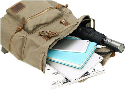 AUGUR Canvas Backpack,17 inch Laptop Backpack Vintage Canvas Leather Backpacks Casual School College Bag Pack Bookbag Hiking Travel Rucksack Daypack (L-Coffee)