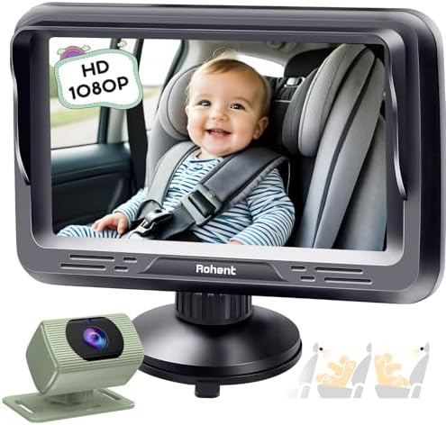 Rohent Baby Car Camera HD 1080P - Rear-Facing Infant Monitor with Night Vision Car Camera for Baby 150° Wide-Angle Lens Anti-Glare Screen Easy Install 360° Adjustable Display