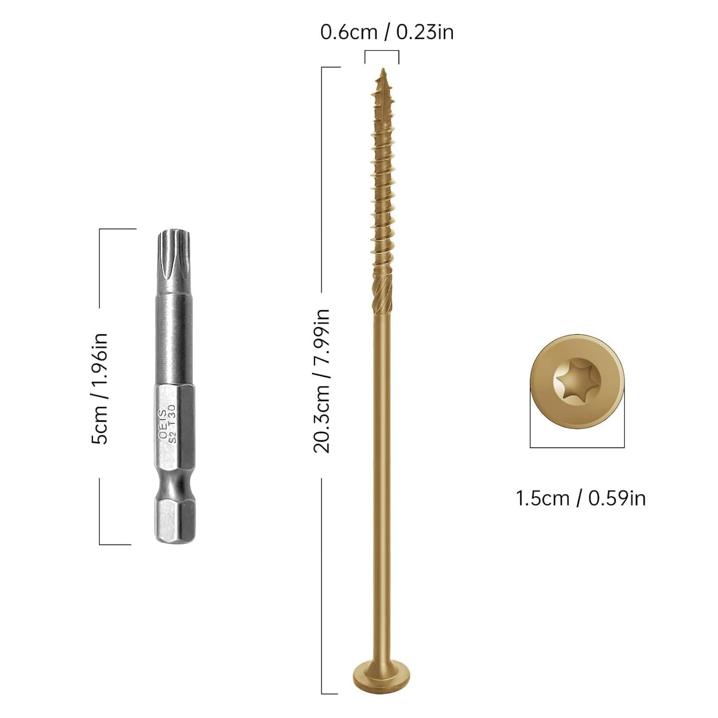 6 Inch Deck Screws 50Pcs, Structural Wood Screws, Rust Resistant Timber Screws for Timber/Log/Landscaping Wood, with T30 Star Bit (#14 x 6 Yellow)