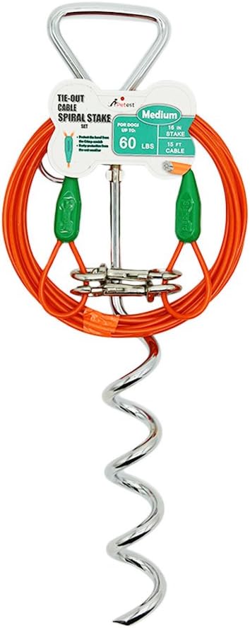 Petest 25ft Reflective Tie-Out Cable for Small Dogs Up to 35 Pounds