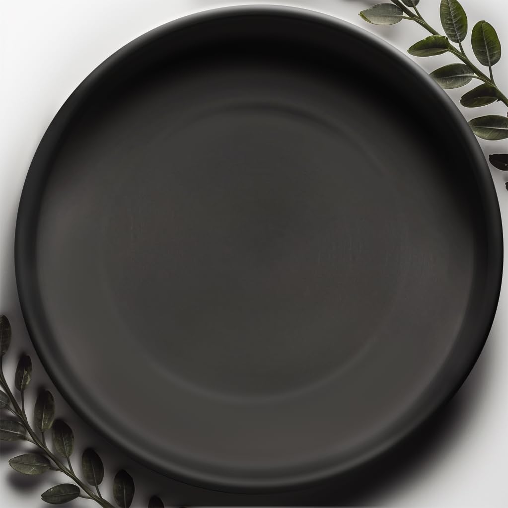 Heavy Duty Ceramic Black Plant Saucer - with Silicone Feet for Added Surface Protection - Scratch-Resistant Plant Drip Trays for Pots 8.3" at the Base or Less, Plant Plate, 7-8 Inch Plant Saucer