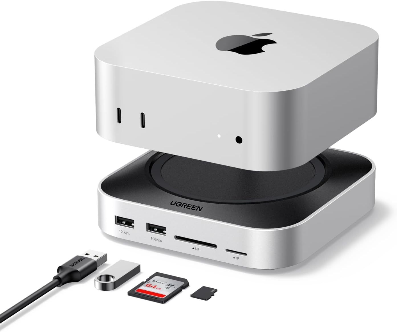 UGREEN Mac mini M4 Dock & Stand with NVMe SSD Enclosure, Docking Station with 3*USB A 3.2, 2*USB A 3.0, 2*USB C 3.2 10Gbps, SD/TF 170MB/s, USB C Hub Compatible with Mac mini M4 Pro