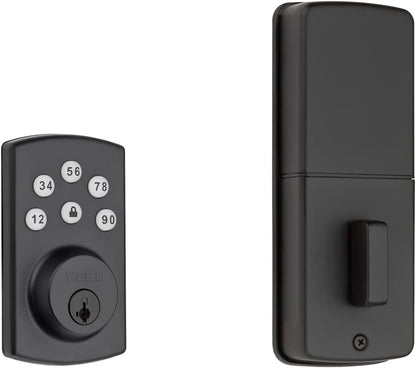 Weiser Powerbolt 3 Satin Nickel Keyless Entry Door Lock/Deadbolt Lock, 10-Button Keypad Door Lock with Auto Lock and 12-Month Battery Life, Electronic Door Locks for Front Door, Home Décor