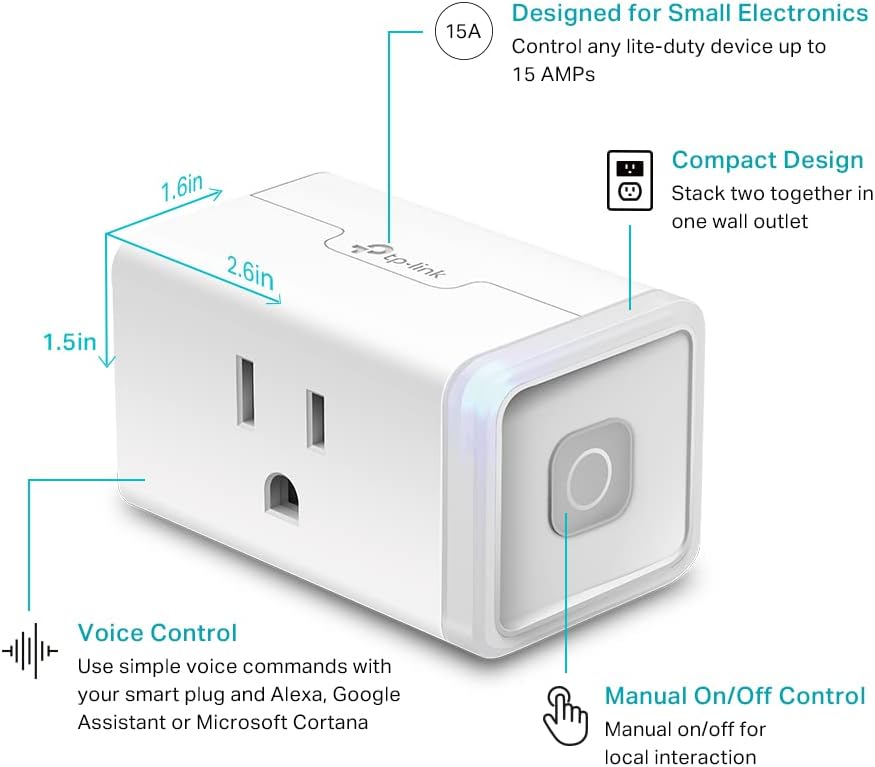 Kasa Smart Plug Mini by TP-Link (HS103P2) - Smart Home WiFi Outlet Works with Alexa, Echo and Google Home, No Hub Required, Remote Control, 2.4GHz WiFi Required, 15 Amp, UL Certified, 2-Pack, White