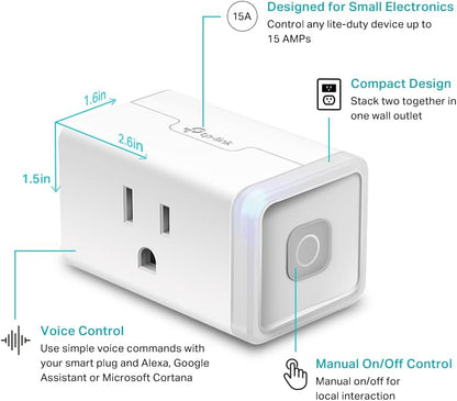 Kasa Smart Plug Mini by TP-Link (HS103P2) - Smart Home WiFi Outlet Works with Alexa, Echo and Google Home, No Hub Required, Remote Control, 2.4GHz WiFi Required, 15 Amp, UL Certified, 2-Pack, White