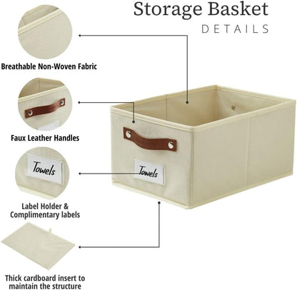 DECOMOMO Cube Storage Bin, Storage Cubes with Labels, Baskets for Shelves Kallax Linen Closet Organizers (Cube 10.5x11"/ 6pcs, Black)