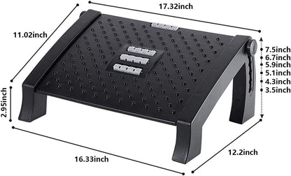 Adjustable Foot Rest Under Desk, Ergonomic Under Desk Foot Rest for Home & Office Use, Foot Stool Under Desk with Massage Surface, 6-Height Multi-Angle Foot Stool at Work, Ergonomic Posture Footrest