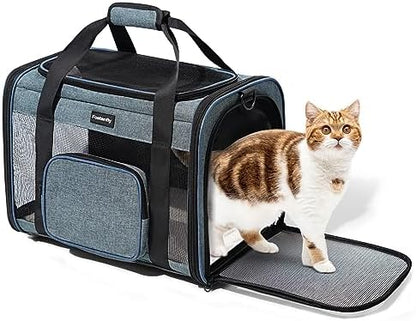 Fostanfly Cat Carriers for Large Cats 25 lbs, Dog Carriers for Small Dogs, Pet Bag for Medium Puppy Under 25lbs Travel Bag with Big Pocket,4 Ventilated Windows, 3 Doors