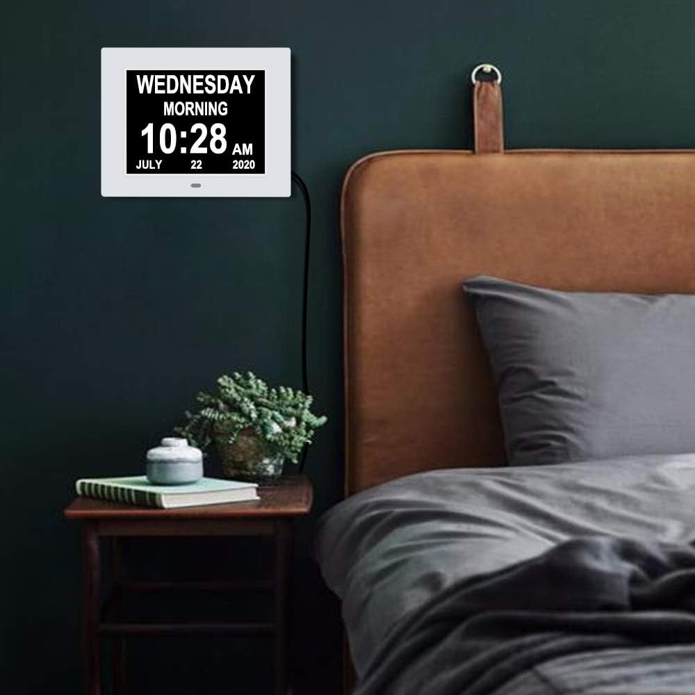 [2025 Newest] Digital Day Calendar Clocks 3 Medicine Reminders Extra Large 8 Inch Non-Abbreviated Day Date Month Dementia Senior Clock for Eldarly Memory Loss Vision Impaired Clock