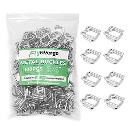 Flyrivergo 3/4" Heavy Duty Metal Wire Buckle for Woven Cord Strapping 100 Pack (Pack of 100)