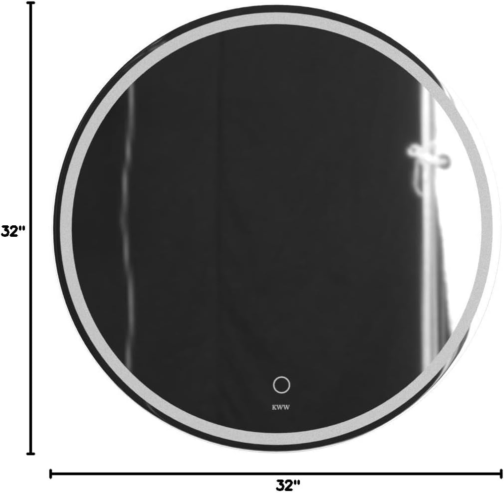 KWW Round Mirror Bathroom LED Lighted Mirror, Illuminated Dimmable Anti-Fog Wall-Mounted Makeup Vanity Mirror with Lights (24L x 24W inches)