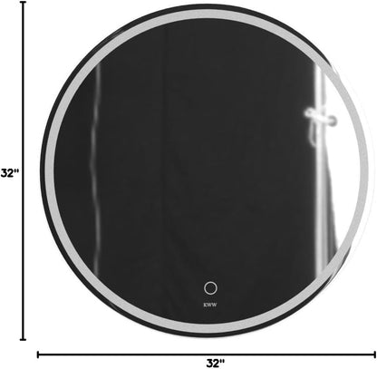KWW Round Mirror Bathroom LED Lighted Mirror, Illuminated Dimmable Anti-Fog Wall-Mounted Makeup Vanity Mirror with Lights (24L x 24W inches)