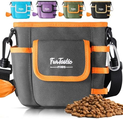FurtasticFinds Dog Treat Pouch with Quick-Release Magnetic Closure, 3-Way Wear Treat Bags, 900D Waterproof Fabric, 4 Storage Spaces, Treat Pouch for Pet Training Walking (Grey)