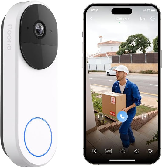 Noorio D110 Doorbell Camera Wireless No Subscription on 16GB Local Storage, Smart Video Doorbell Work with Alexa, Motion and Chime App Alert, Two-Way Talk, IP65 Waterproof, 2K+ Color Night Vision