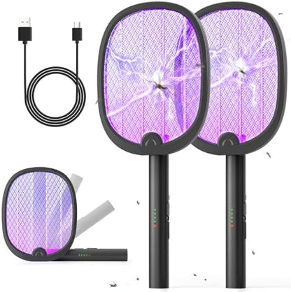 YISSVIC Bug Zapper Racket 4000 Volt Electric Fly Swatter Fly Zapper Dual Modes with Attractant Light Rechargeable Black 2 Pack