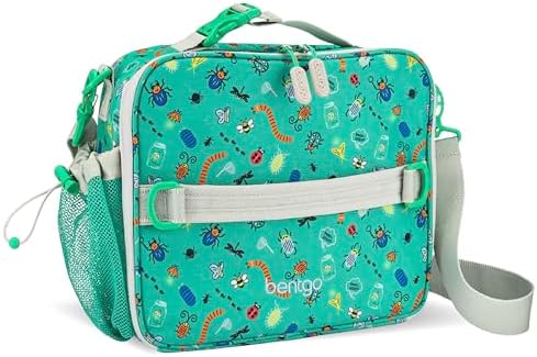 Bentgo® Kids Lunch Bag - Durable, Double Insulated, Water-Resistant Fabric, Interior & Exterior Zippered Pockets, Water Bottle Holder - Ideal for Children 3+ (Shark)