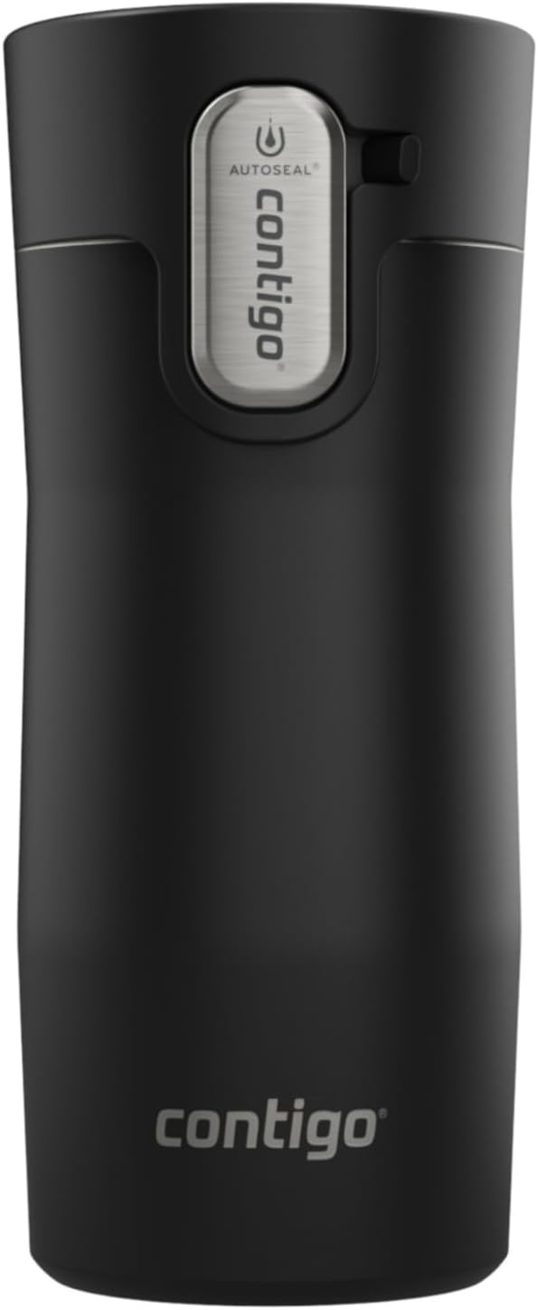Vacuum Insulated Stainless Steel Travel Mug with Spill-Proof Lid and Tea Bag Hook – Reusable Coffee & Tea Cup, 12 oz, Black, Keeps Drinks Hot Up to 8 Hours - PuriLite