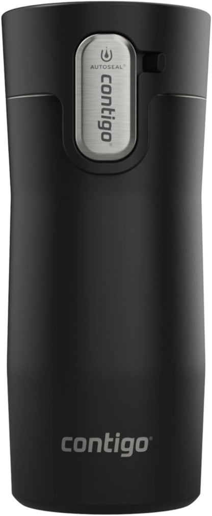 Vacuum Insulated Stainless Steel Travel Mug with Spill-Proof Lid and Tea Bag Hook – Reusable Coffee & Tea Cup, 12 oz, Black, Keeps Drinks Hot Up to 8 Hours - PuriLite