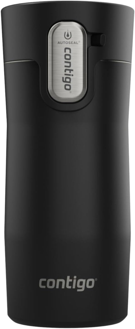 Vacuum Insulated Stainless Steel Travel Mug with Spill-Proof Lid and Tea Bag Hook – Reusable Coffee & Tea Cup, 12 oz, Black, Keeps Drinks Hot Up to 8 Hours - PuriLite