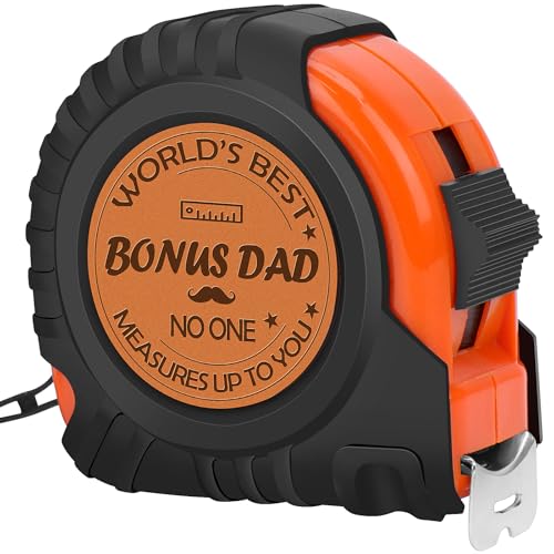 Genuine Leather Engraved 25 FT Tape Measure – Bonus Dad & Step Dad Gift – Stocking Stuffer Tool for Men with “No One Measures Up to You” Message