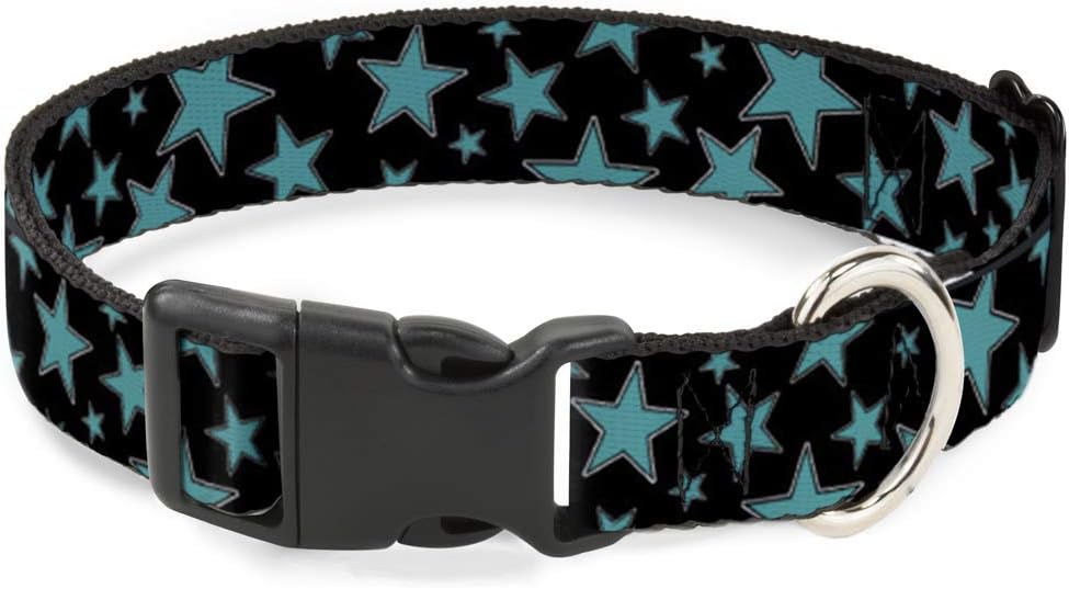 Buckle-Down PC-W21909-M Dog Collar Plastic Clip Buckle, 1"x11"-17", Star Black/White
