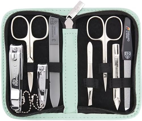 3 Swords Germany - brand quality 8 piece manicure pedicure grooming kit set for professional finger & toe nail care scissors clipper fashion leather case camou in gift box, Made in Germany