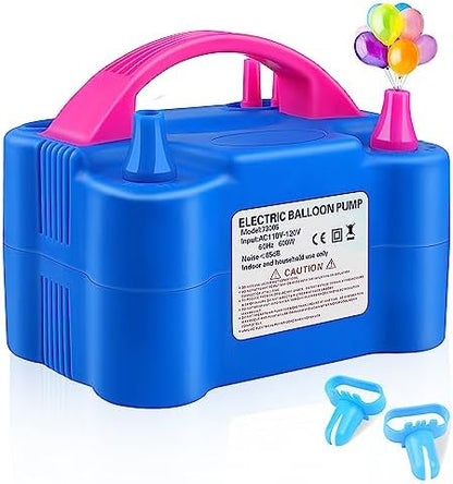 Electric Balloon Pump,Balloon Inflator, Dual Nozzle Electric Air Pump,Balloon Pump Balloons Blower 110V 600W for Party Decoration with Gifts:2 Balloon Tying Tools (Rose red)
