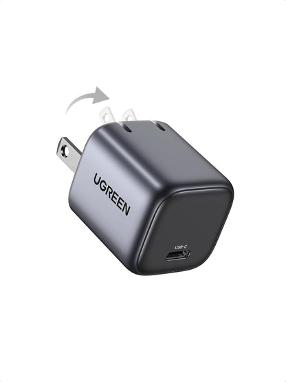 UGREEN USB C Charger Block 30W, Foldable Nexode Fast Charger GaN Fast Charging, USB C Wall Plug Compatible for iPhone16 Pro Max 15, Galaxy S24 Series, Pixel 8 Pro 7, MacBook Air, iPad, Black