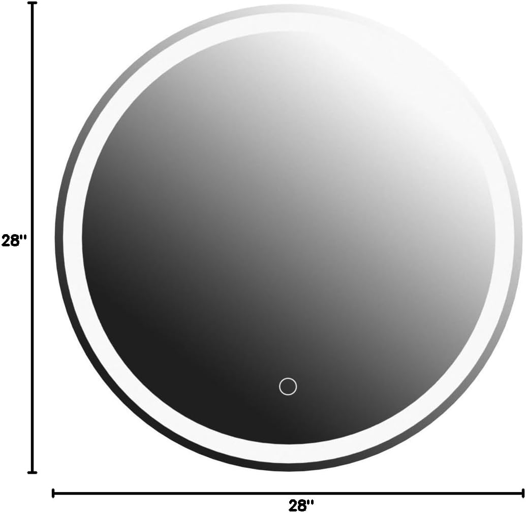 KWW Round Mirror Bathroom LED Lighted Mirror, Illuminated Dimmable Anti-Fog Wall-Mounted Makeup Vanity Mirror with Lights (24L x 24W inches)