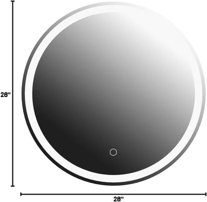 KWW Round Mirror Bathroom LED Lighted Mirror, Illuminated Dimmable Anti-Fog Wall-Mounted Makeup Vanity Mirror with Lights (24L x 24W inches)