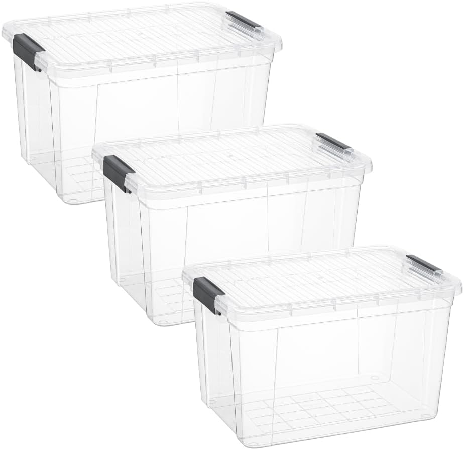 Superio Storage Bins with Lids- 3 Pack, 1.85 Qt Clear Boxes for Organizing, Stackable Plastic Containers- BPA Free, Non-Toxic, Odor Free, Organizer for Home, Office, Dorm
