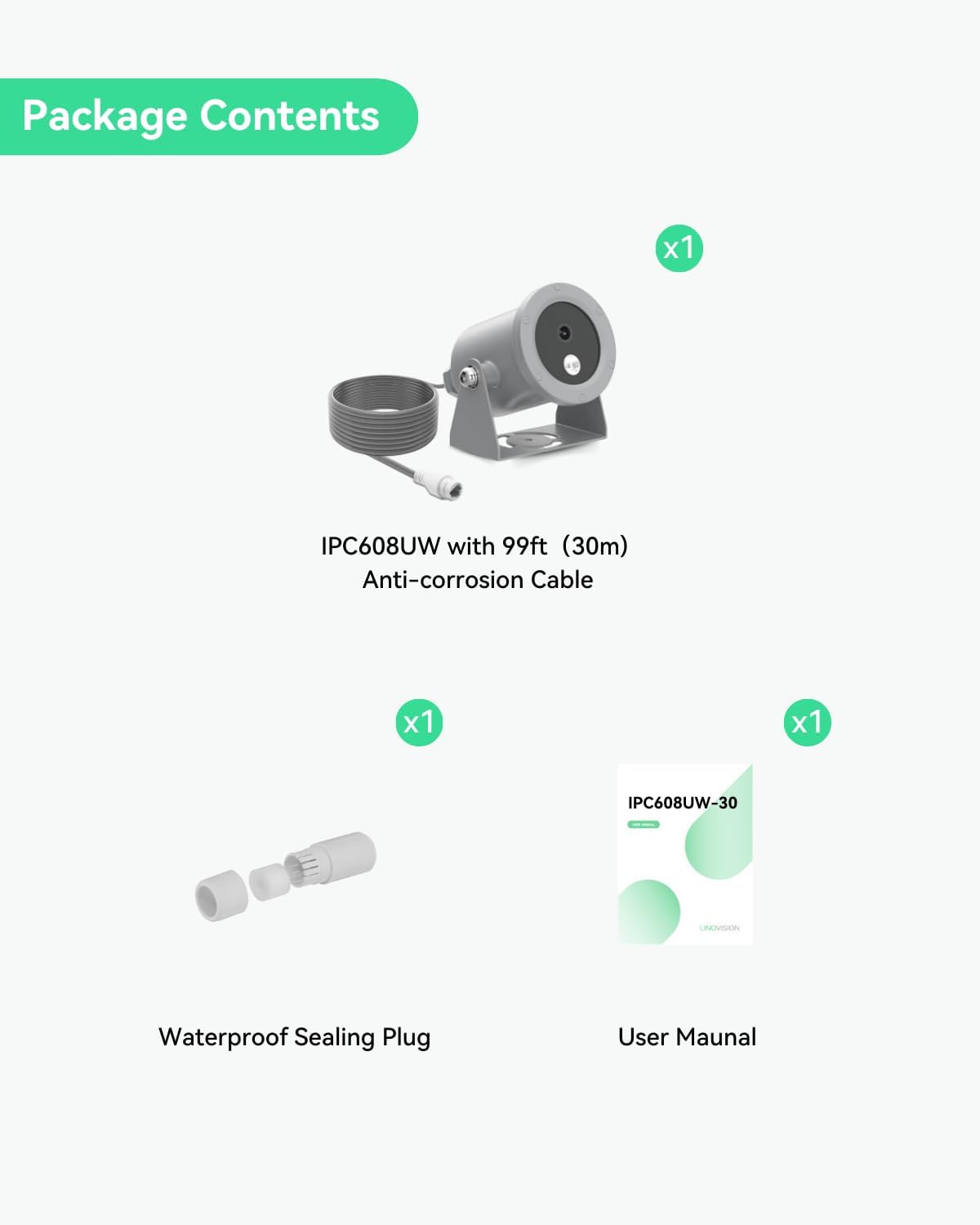 LINOVISION 4K Ultra HD Underwater Camera with Anti-Corrosion Coating, POE Network Camera with Intuitive Web GUI and Mobile APP, for Aquaculture Farms, Aquariums, Dams(10 Meters Cable)