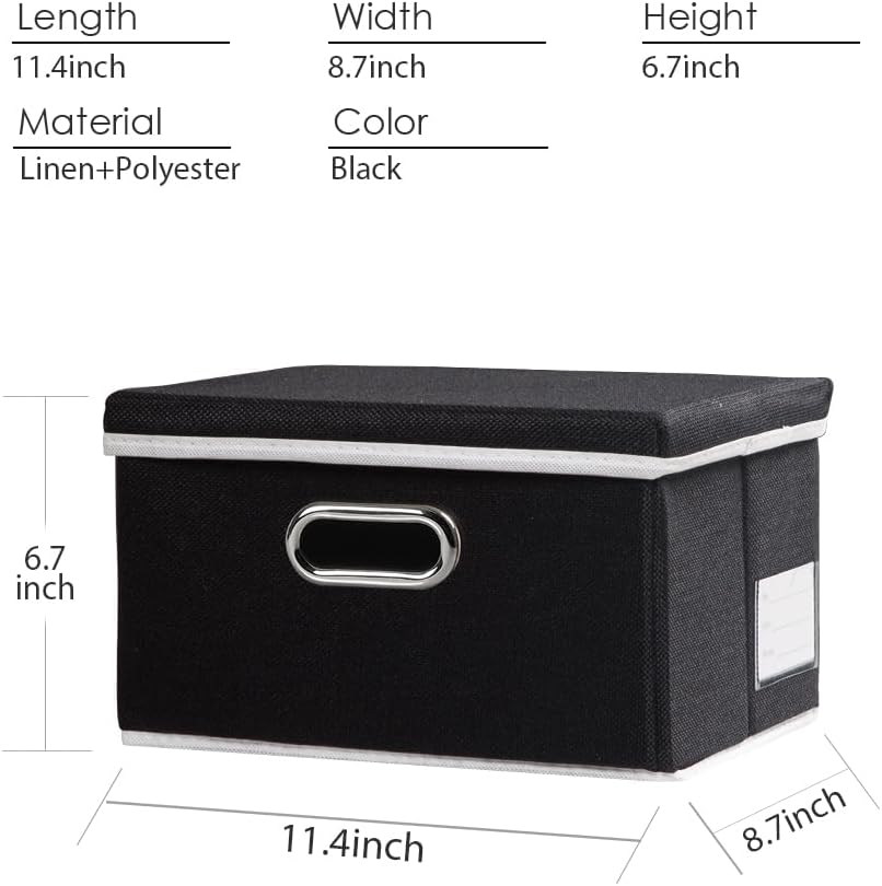 PRANDOM Large Foldable Storage Bin with Lid [1-Pack] Linen Fabric Decorative Storage Box Organizer Containers Basket Cube with Handles Divider for Bedroom Closet Office Living Room (17.7x11.8x11.8")