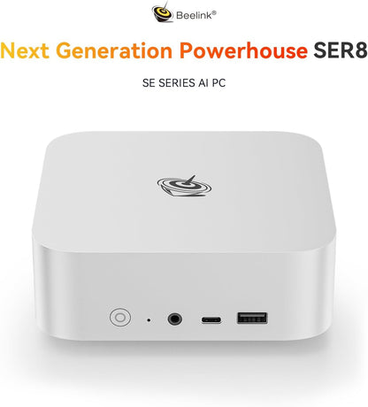 Beelink SER8 Mini PC, AMD Ryzen 7 8845HS(4nm, 8C/16T) up to 5.1GHz, Mini Computer 32GB DDR5 RAM 1TB M.2 NVME SSD, Desktop PC 4K@144Hz Triple Display, Mini Gaming Computer WiFi6/BT5.2/2.5Gbps/W-11 Pro