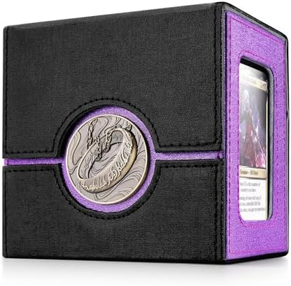Kabinka Commander Deck Box for MTG with Metal Emblem, Card Deck Box with Dice Tray, Hold 100 Double-Sleeved Cards for TCG/PTCG, Cards Storage Case, 35PT Magnetic Card Holder (Black& Purple, Lotus)