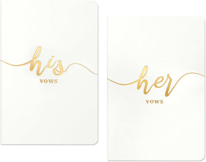 Vekola Vow Books for Wedding His and Hers Elegant Gold Foil Set of 2 Wedding Notebook with 28 Pages (Navy Blue+White)