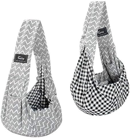 Cuby Adjustable Dog Cat Sling Padded Hard Bottom Pet Carrier Sling Soft Carrying Puppy Bag for Small Dogs Cats Outdoor Travel (Grayish-White)