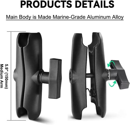 Strg Kayak Fish Finder Mount with 1.5" C Size Ball Rectangular Plate and Round Base, 3.75" Medium Arm Fish Finder Mount Boat Marine Electronic Mounts for Garmin, Lowrance and More Fish Finders