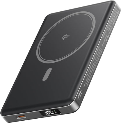 CHCCUL PD 20W Power Bank, Ultra-Slim 10,000mAh Magnetic PowerBank Qi2 Certified 15W Fast Charging Wireless Battery Pack Portable Charger with 20W USB-C for iPhone 16/15/14/13/12 Series (Titanium)