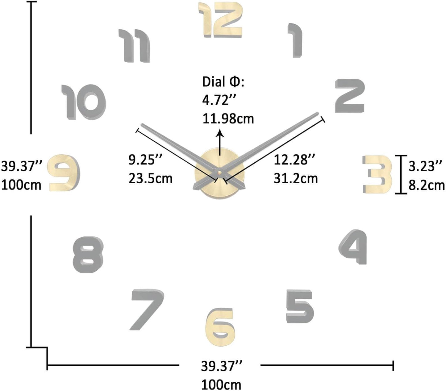 Vangold Modern 3D Acrylic Mirror Metal Luxury Frameless Large Wall Stickers Clocks Style Watches Hours DIY Room Decor Home Decorations