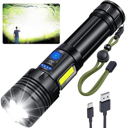 Rechargeable Flashlight 990000 High Lumens, Powerful Led Tactical Flashlights with Zoomable, 7 Modes & COB Lights, IPX7 Waterproof, Brightest Flash Lights for Camping, Emergencies, Dog Walking