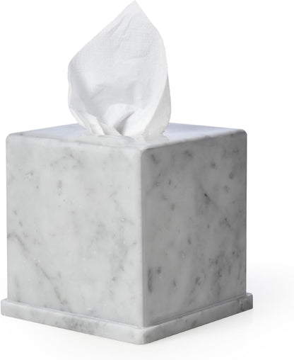 HAMAKAWA Natural Marble Tissue Box Cover, Carrara White Tissue Organizer 6 Inch, Heavy Stone Decorative Box, Square Tissue Box Holder for Home Decor, Kitchen, Bathroom, Bedroom