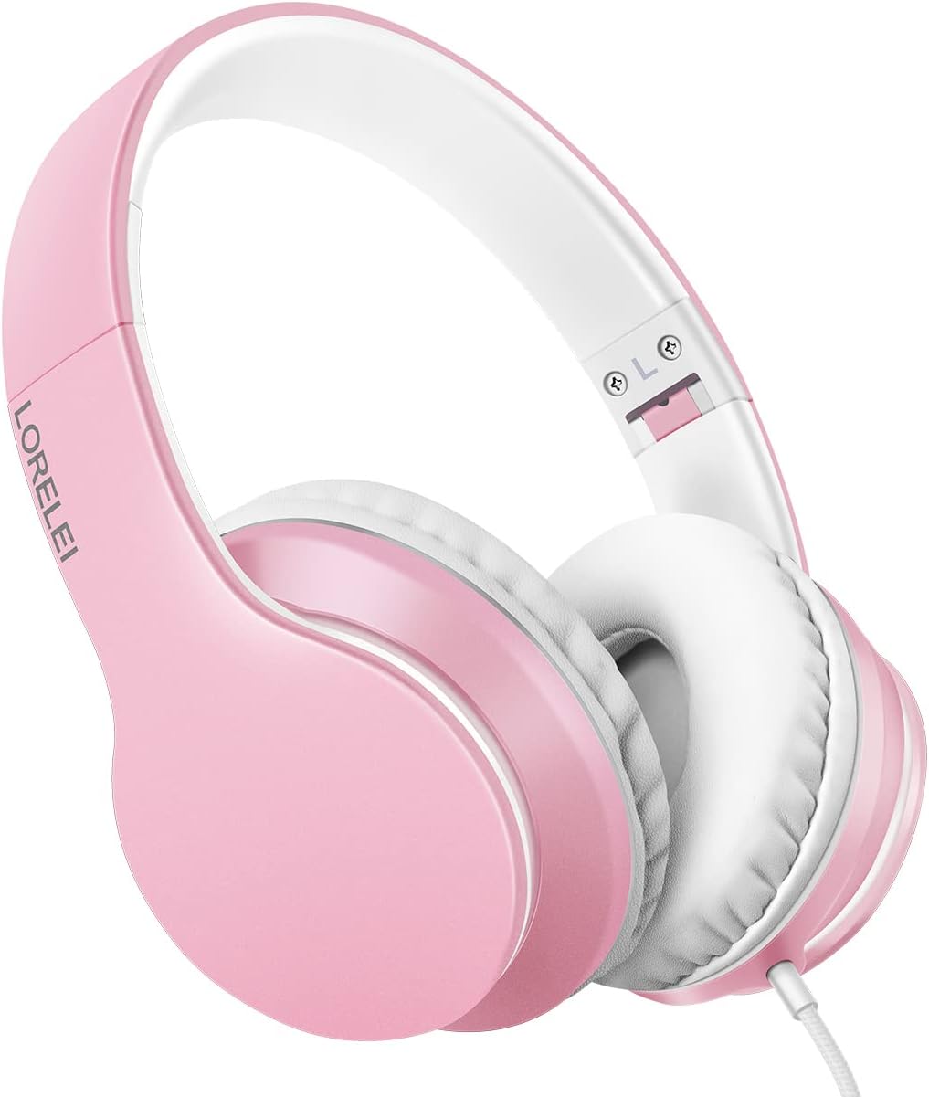 LORELEI X6 Over-Ear Wired Stereo Bass Headphones with Microphone, Lightweight, Foldable & Portable with 1.45M No-Tangle for Smartphone, Tablet, MP3/4, Space Black
