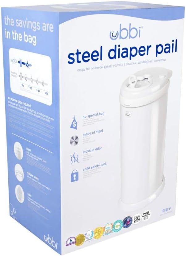Ubbi Steel Diaper Pail, White